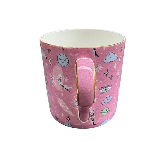 T2 Fine Bone China Tea Mug & Lid Gold Rim Sleep Tight Moon 3rd Eye Pink 13.5floz - Picture 5 of 11